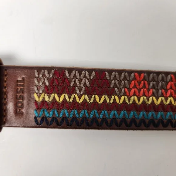 Fossil Belt Womens S Brown Southwest Embroidered Boho Western Cowgirl Rustic - Picture 3 of 10